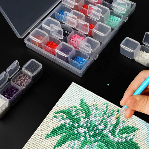 BELLE VOUS 다이아몬드 페인팅 작은 부품 분류 상자 부속품이 있는 플라스틱 상자(285개) - 예술용 뚜껑, 가방 및 라벨 세트가 있는 4 x 28 작은 상자 - 성인 및 어린이용