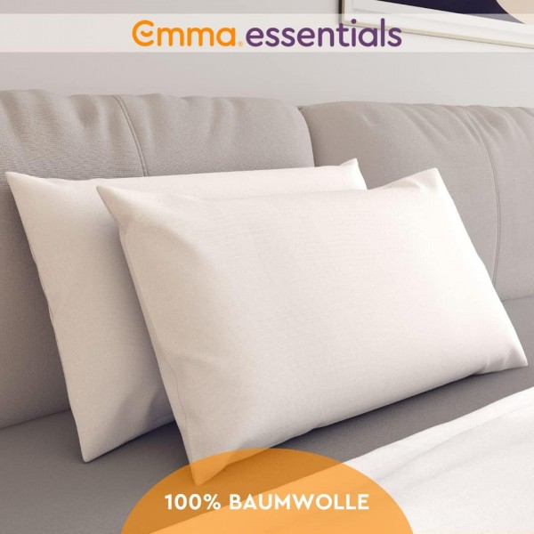 EMMA Essentials 베갯잇 2개 세트 40x70 cm, 흰색, 100% 면으로 만든 베갯잇, 매우 부드럽고 통기성 및 세탁 가능 - 30일 시험 수면 40x70 cm 흰색