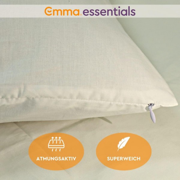 EMMA Essentials 베갯잇 2개 세트 40x70 cm, 흰색, 100% 면으로 만든 베갯잇, 매우 부드럽고 통기성 및 세탁 가능 - 30일 시험 수면 40x70 cm 흰색