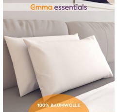 EMMA Essentials 베갯잇 2개 세트 40x70 cm, 흰색, 100% 면으로 만든 베갯잇, 매우 부드럽고 통기성 및 세탁 가능 - 30일 시험 수면 40x70 cm 흰색