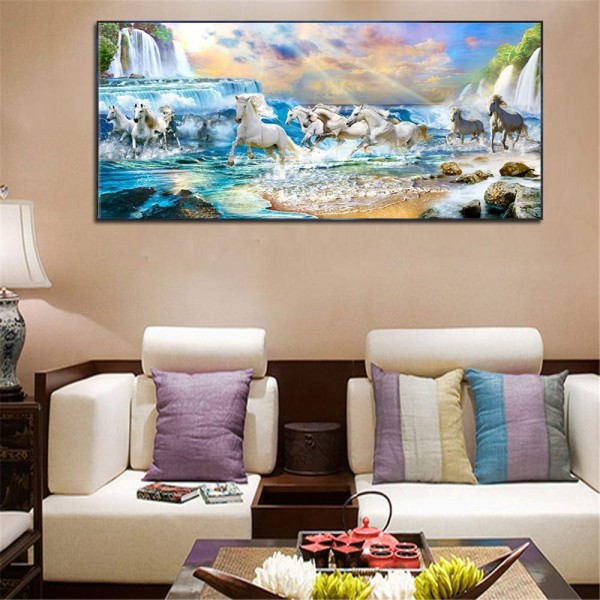 Nicole Knupfer 5D 다이아몬드 페인팅 라인 석 말 다이아몬드 페인팅 키트 크리스탈 라인 석 공예 그림 DIY 모자이크 그림 세공 공예 홈 장식 (150x60cm)