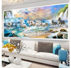 Nicole Knupfer 5D 다이아몬드 페인팅 라인 석 말 다이아몬드 페인팅 키트 크리스탈 라인 석 공예 그림 DIY 모자이크 그림 세공 공예 홈 장식 (150x60cm)