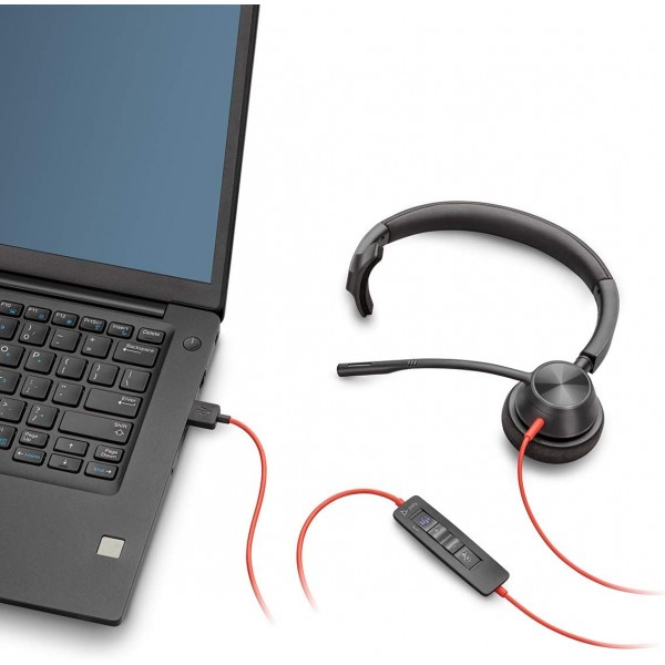 Plantronics - Blackwire 3310 USB-A(Poly) - Boom Boom이 장착된 유선 모노 이어 헤드셋 - USB-A를 통해 PC 및/또는 Mac에 연결 - Teams, Zoom 등과 호환 모노 USB-A