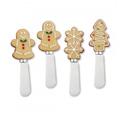 Supreme 가정용품 치즈 및 버터 스프레더 나이프 크리스마스 장식 4피스 손으로 그린 ​​수지 손잡이(스테인레스 스틸 블레이드 포함) 다용도 치즈 스프레더 세트(설탕