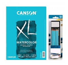 Canson 수채화 용지 스케치 북 9x12 냉간 압착, 140파운드 아트지, 그림 및 페인팅용 텍스처 용지 30매, 초보자, 예술가 및 전문가에게 적합, 드로잉 세트 포함