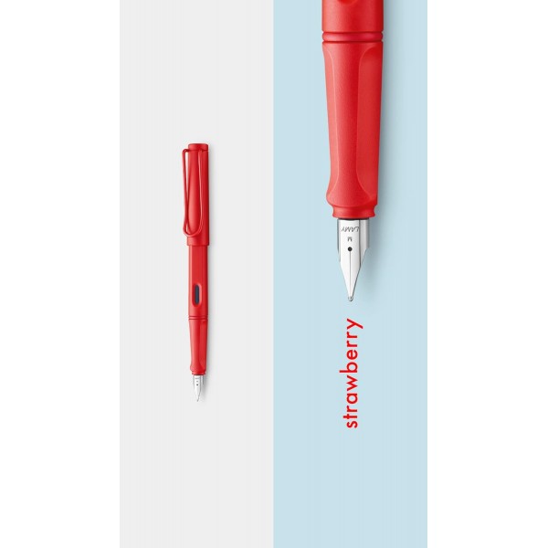 인체공학적 그립과 스틸 펜촉이 있는 견고한 ASA 플라스틱으로 만든 LAMY 사파리 모던 만년필 - 잉크 카트리지 Lamy T 10 블루 펜촉 M 딸기 포함