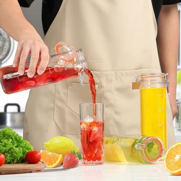 바닐라 추출물용 밀폐 뚜껑이 있는 Huichuiero 20온스 유리병, 2개의 측정 표시가 있는 유리 주스병 6팩, 콩, 향신료, 차, 음료, 우유용 유리 식품 저장 용기 세트. 600ML