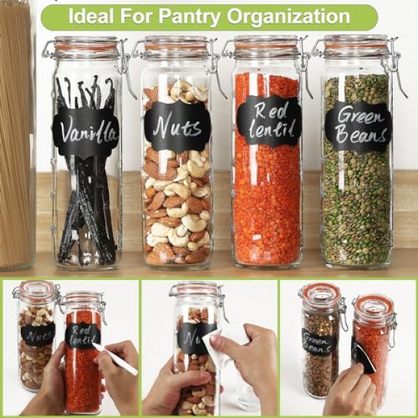 바닐라 추출물용 밀폐 뚜껑이 있는 Huichuiero 20온스 유리병, 2개의 측정 표시가 있는 유리 주스병 6팩, 콩, 향신료, 차, 음료, 우유용 유리 식품 저장 용기 세트. 600ML