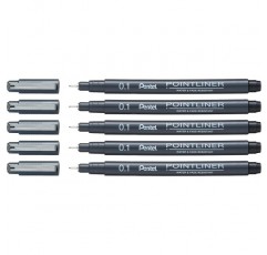 펜텔 포인트라이너 S20P-1A, 파인라이너, 블랙, 방수 및 내광성(0.1mm 5개 팩)
