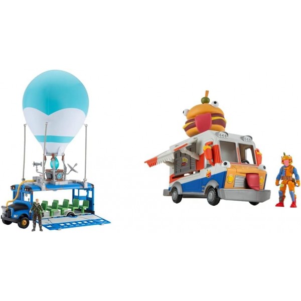 포트나이트 FNT0380 배틀 디럭스-조명과 소리가 있는 풍선 풍선 기능 및 FNT1059 Durrr 버거 푸드 트럭 TRUCK-9인치 기능 차량과 2.5인치 관절 소고기 보스 피규어 + Durrr 버거 