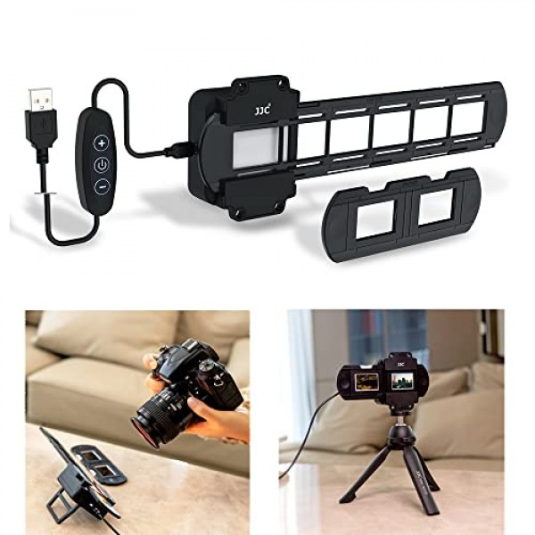 JJC 사진 슬라이드 및 필름 디지털화 LED 조명 키트(35mm 필름 스트립 및 슬라이드 홀더 포함), 10레벨 밝기 슈 마운트 사진 슬라이드 및 필름 네거티브 스캐닝 복사용 LED 