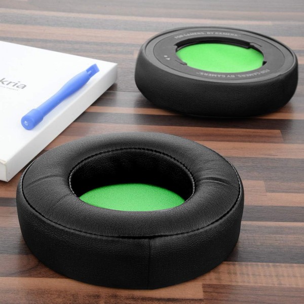 Razer Kraken 7.1용 Geekria QuickFit 교체용 이어패드 Chroma V2 USB 게임용 헤드셋 헤드폰 이어패드 헤드셋 이어패드 수리 부품(검은색/녹색)