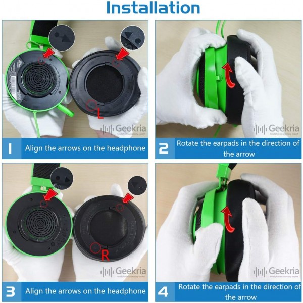 Razer Kraken 7.1용 Geekria QuickFit 교체용 이어패드 Chroma V2 USB 게임용 헤드셋 헤드폰 이어패드 헤드셋 이어패드 수리 부품(검은색/녹색)