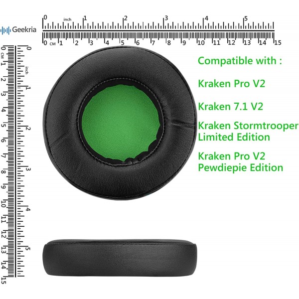 Razer Kraken 7.1용 Geekria QuickFit 교체용 이어패드 Chroma V2 USB 게임용 헤드셋 헤드폰 이어패드 헤드셋 이어패드 수리 부품(검은색/녹색)