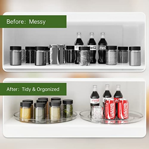 URALFA 캐비닛 2팩용 게으른 수잔 정리함, 10.6인치 투명 게으른 수잔 턴테이블 회전 정리함, 주방, 욕실, 식료품 저장실, 냉장고, 테이블용 플라스틱 정리함 및 보관용 스