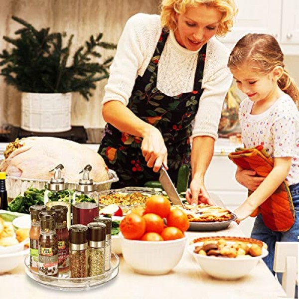 URALFA 캐비닛 2팩용 게으른 수잔 정리함, 10.6인치 투명 게으른 수잔 턴테이블 회전 정리함, 주방, 욕실, 식료품 저장실, 냉장고, 테이블용 플라스틱 정리함 및 보관용 스