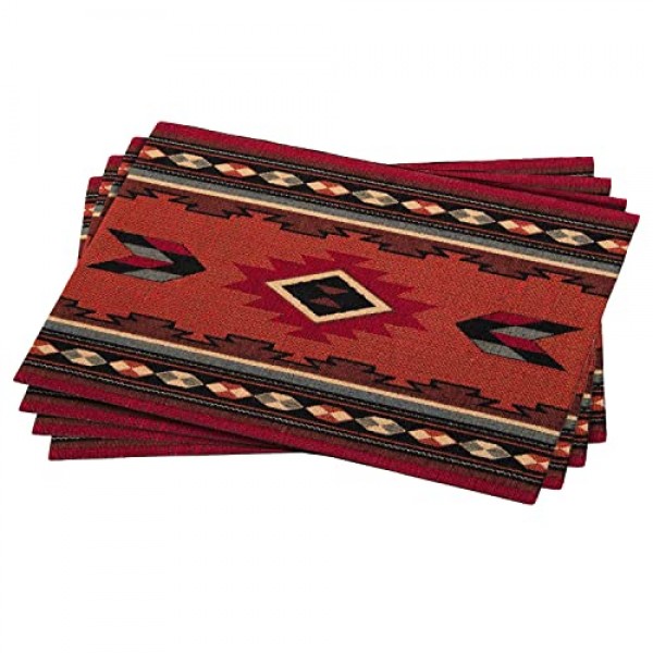 Kinara Cibola 플레이스매트 세트 – 남서부 아메리카 원주민 디자인 – 아름답고 독특한 패턴 – 촘촘하게 짜여진 12.25x19인치 플레이스매트 4개.