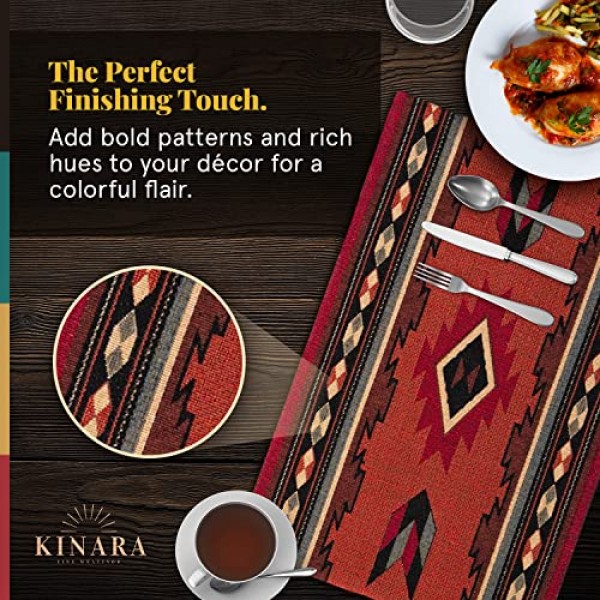 Kinara Cibola 플레이스매트 세트 – 남서부 아메리카 원주민 디자인 – 아름답고 독특한 패턴 – 촘촘하게 짜여진 12.25x19인치 플레이스매트 4개.