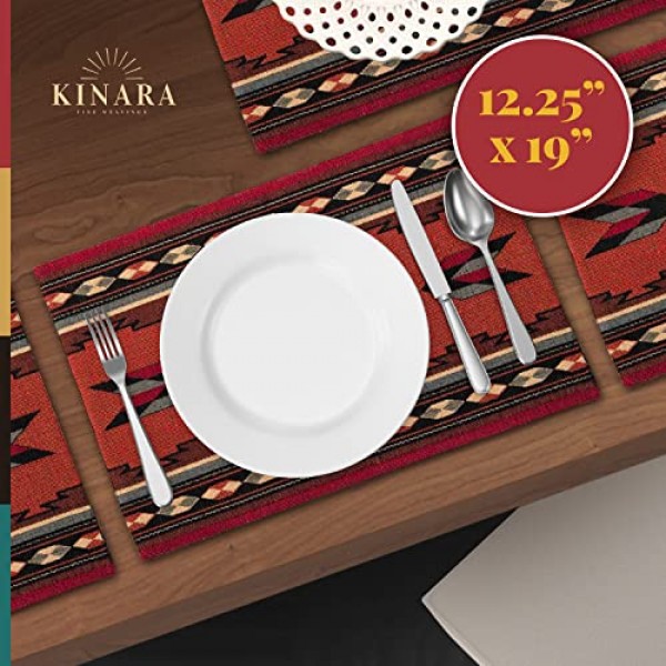 Kinara Cibola 플레이스매트 세트 – 남서부 아메리카 원주민 디자인 – 아름답고 독특한 패턴 – 촘촘하게 짜여진 12.25x19인치 플레이스매트 4개.
