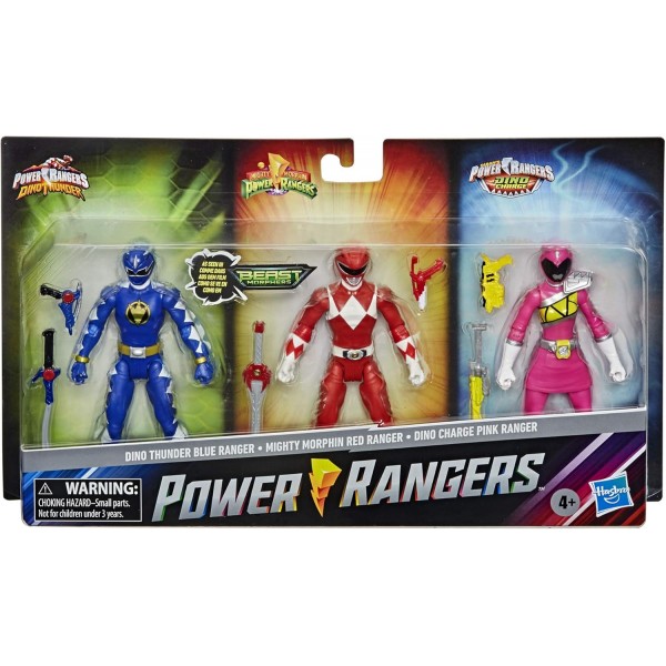 파워레인저 Beast Morphers 스페셜 에피소드 3팩 액션 피규어 장난감 Dino Thunder Blue Ranger, Mighty Morphin Red Ranger, Dino Charge Pink Ranger