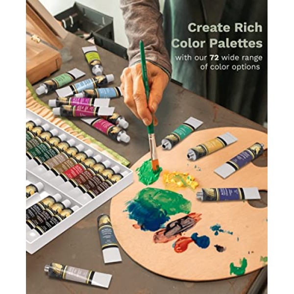 MyArtscape 아크릴 페인트 세트 - 3개의 페인트 브러시가 포함된 72 x 21ml 튜브 미술 용품 ​​- 헤비 바디 아크릴 페인트 성인을 위한 이상적인 페인팅 키트