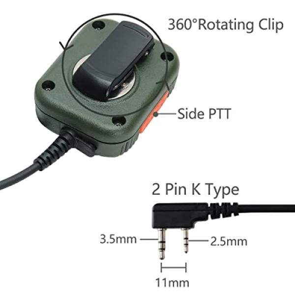 Baofeng 군용 등급 볼륨 조정 가능한 스피커 마이크(3.5mm 수신기 포함)/Baofeng AR-152 UV-5R Motorola TYT 라디오 액세서리용 감시 음향 튜브 이어폰만 듣기