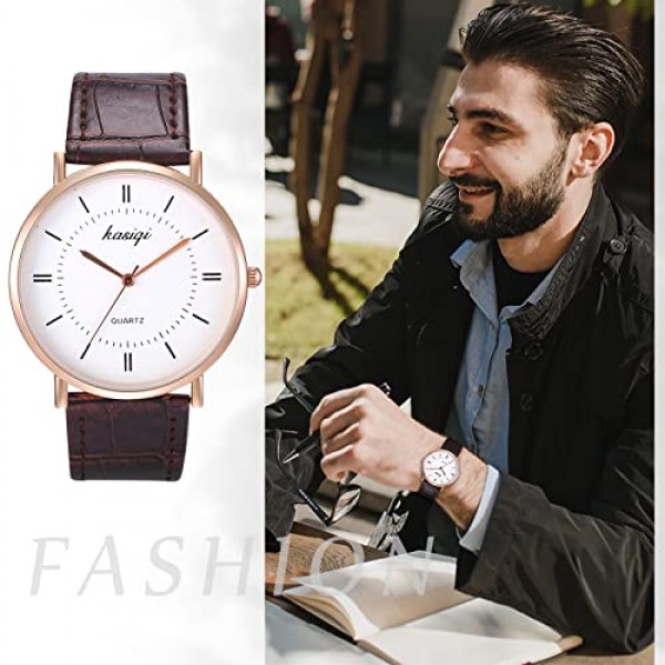 JewelryWe 시계 쌍 아날로그 석영 파트너 우정 시계 남성 여성을위한 클래식 간단한 가죽 스트랩 커플 시계 블랙/브라운