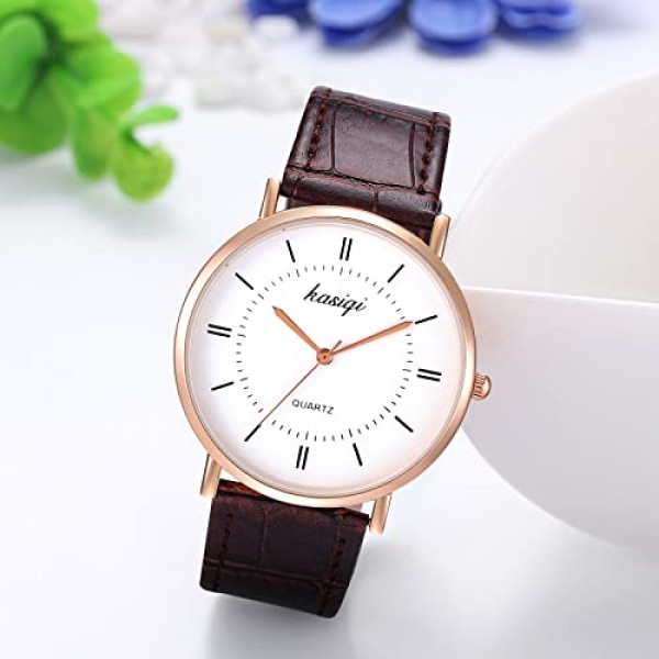 JewelryWe 시계 쌍 아날로그 석영 파트너 우정 시계 남성 여성을위한 클래식 간단한 가죽 스트랩 커플 시계 블랙/브라운