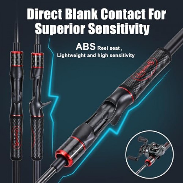 Sougayilang 낚싯대, IM7 흑연 스피닝 로드 및 캐스팅 로드, 스테인레스 스틸 가이드, 슈퍼폴리머 핸들, 민물 및 바닷물 낚시용 2개 부품