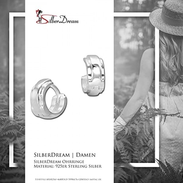 SilberDream SDO4281J 여성용 귀걸이 925 실버 후프 귀걸이 12 mm 더블, 스털링 실버