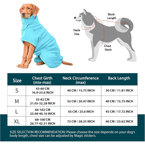 HAPPY HACHI 극세사 개 목욕 가운 빨 수 있는 고양이 빠른 건조 목욕 타올 조절 가능한 스트랩이 있는 초흡수성 애완 동물 코트(L, 스카이 블루) L 스카이 블루