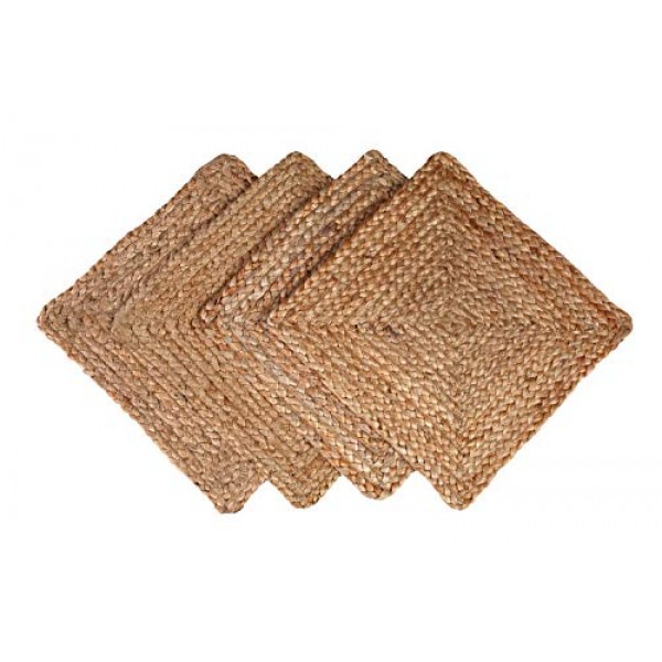 GLAMBURG 황마 땋은 플레이스매트 4개 세트 양면 사용 가능, 100% 황마, 미끄럼 방지 13x13 정사각형 농가 빈티지 황마 식탁용 식탁용 플레이스매트, 실내 실외, 자연에 적합