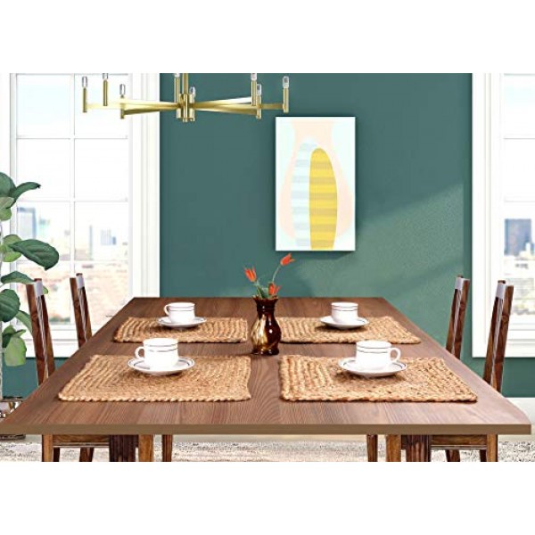GLAMBURG 황마 땋은 플레이스매트 4개 세트 양면 사용 가능, 100% 황마, 미끄럼 방지 13x13 정사각형 농가 빈티지 황마 식탁용 식탁용 플레이스매트, 실내 실외, 자연에 적합