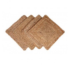 GLAMBURG 황마 땋은 플레이스매트 4개 세트 양면 사용 가능, 100% 황마, 미끄럼 방지 13x13 정사각형 농가 빈티지 황마 식탁용 식탁용 플레이스매트, 실내 실외, 자연에 적합