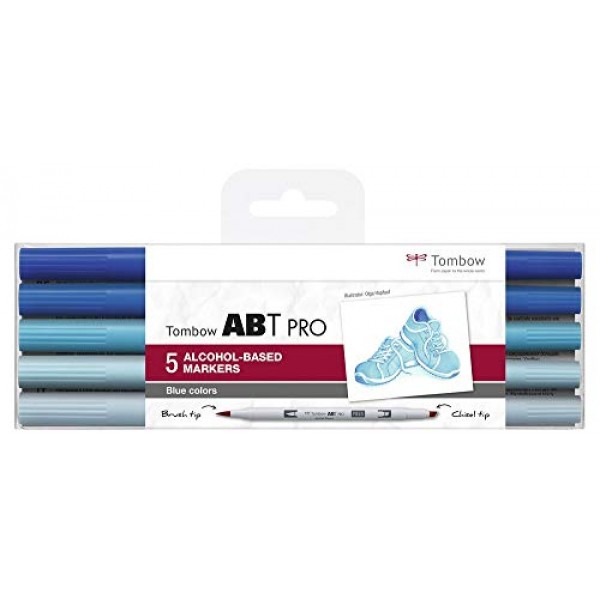 Tombow ABT PRO ABTP-5P-5 알코올 기반 마커(두 개의 펜촉 블루 색상 포함)