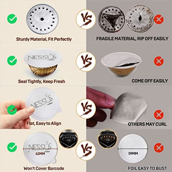 재사용 가능한 Vertuo 포드용 알루미늄 호일 씰 뚜껑, Nespresso VertuoLine 머신과 호환 가능(48개 호일 뚜껑 전용, 62mm)