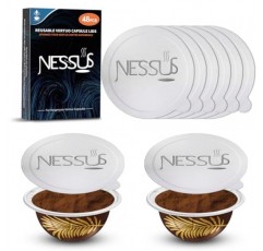 재사용 가능한 Vertuo 포드용 알루미늄 호일 씰 뚜껑, Nespresso VertuoLine 머신과 호환 가능(48개 호일 뚜껑 전용, 62mm)