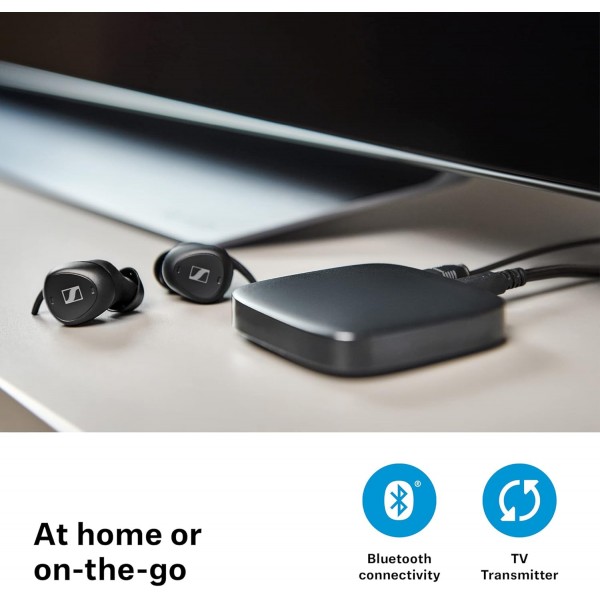 Sennheiser TV Clear 세트 - 패시브 노이즈 캔슬링 및 Bluetooth 기능을 갖춘 무선 TV 이어폰 - 편안한 무선 인이어 TV 헤드셋