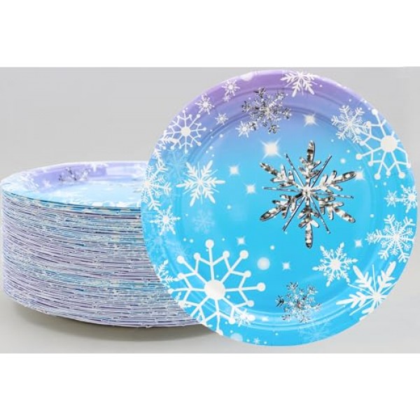 50Pcs 냉동 눈송이 파티 용품, 눈송이 종이 접시, 7 