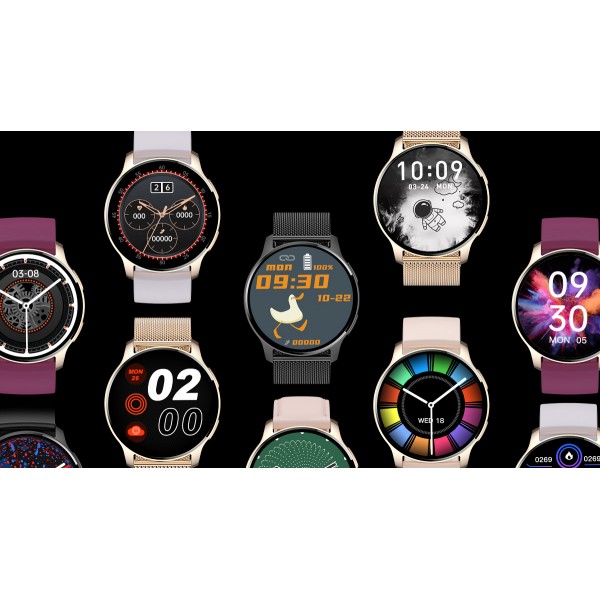 전화 기능이 포함된 여성용 스마트워치 360 x 360 해상도 IP67 방수 심박수 SpO2 혈압 모니터 20가지 스포츠 모드 앱 안드로이드 아이폰용 알림 알림 라운드 로즈 골드 시계