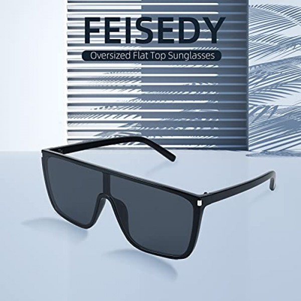 FEISEDY 선글라스 여성 플랫 팁 오버사이즈 클래식 디자이너 쉴드 선글라스 B2759