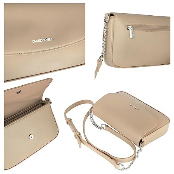David Jones - 소형 숄더백 여성용 - 크로스바디 백 PU 가죽 - 여성용 체인 숄더백 직사각형 가방 - 이브닝 백 휴대폰 핸드백 클러치 체인 백 - 우아함 여행 파티, 베이지,