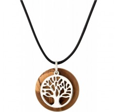 MaMeMi 성지에서 온 올리브 나무 펜던트에 925 스털링 실버로 만든 생명의 나무가 있는 아름다운 목걸이 3 cm