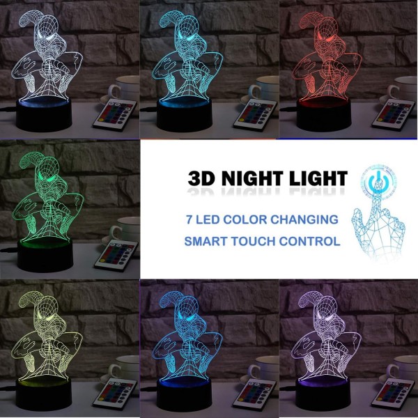 Spiderheroman 장난감 어린이를위한 야간 조명, X-Men Deadpool 3D 환상 터치 제어 램프 16 색 변경 야간 램프 침실 장식-선물 어린이를위한 장난감 소년 청소년