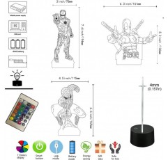Spiderheroman 장난감 어린이를위한 야간 조명, X-Men Deadpool 3D 환상 터치 제어 램프 16 색 변경 야간 램프 침실 장식-선물 어린이를위한 장난감 소년 청소년