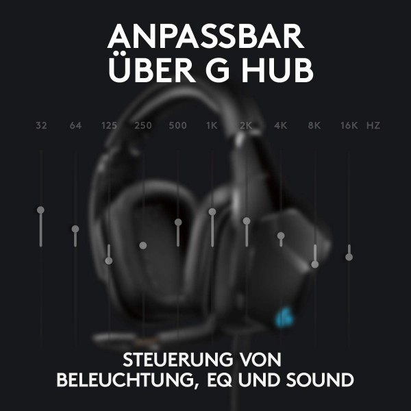 LIGHTSYNC RGB, 7.1 서라운드 사운드, DTS 헤드폰:X 2.0, 50mm 드라이버, 플립 음소거 기능이 있는 붐 마이크, PC/Xbox One/PS4/Nintendo Switch - 블랙 유선 헤드셋이 포함된 Logitech G635 유