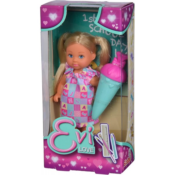Simba 105733643 Evi Love 1st School Day, 인형 놀이 첫 등교 날, 달콤한 드레스와 책가방, 12cm, 3살부터