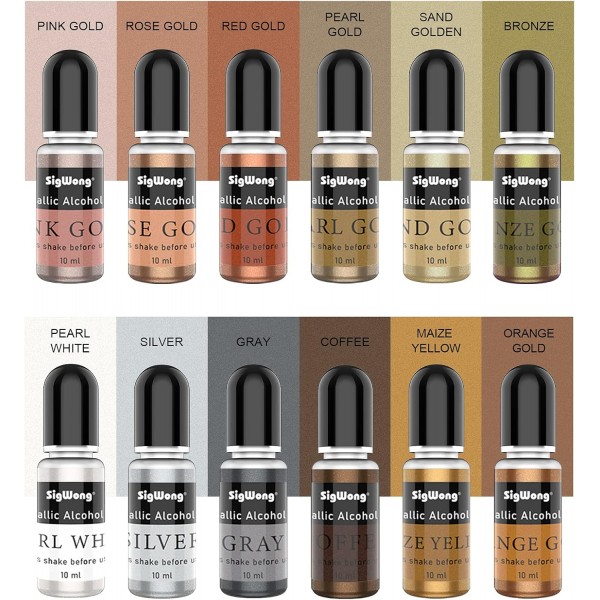 메탈릭 알코올 잉크 세트 - 24색 고농축 알코올 기반 잉크, 레진 페트리 접시, 코스터, 페인팅에 이상적인 농축 에폭시 수지 페인트 염료(각 10ml)