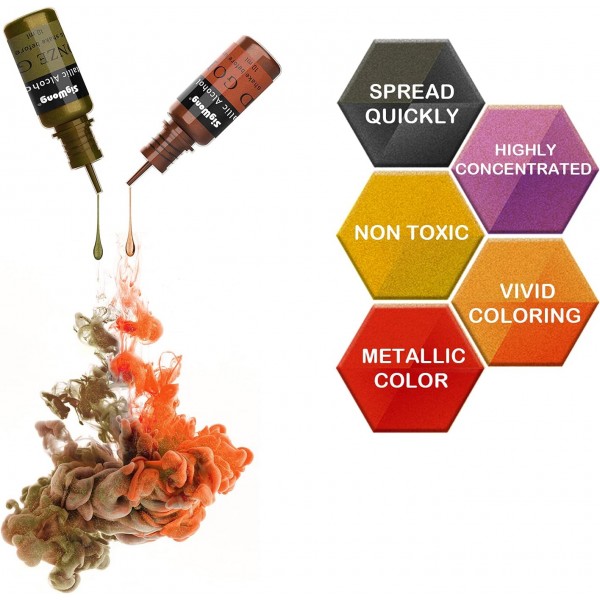 메탈릭 알코올 잉크 세트 - 24색 고농축 알코올 기반 잉크, 레진 페트리 접시, 코스터, 페인팅에 이상적인 농축 에폭시 수지 페인트 염료(각 10ml)