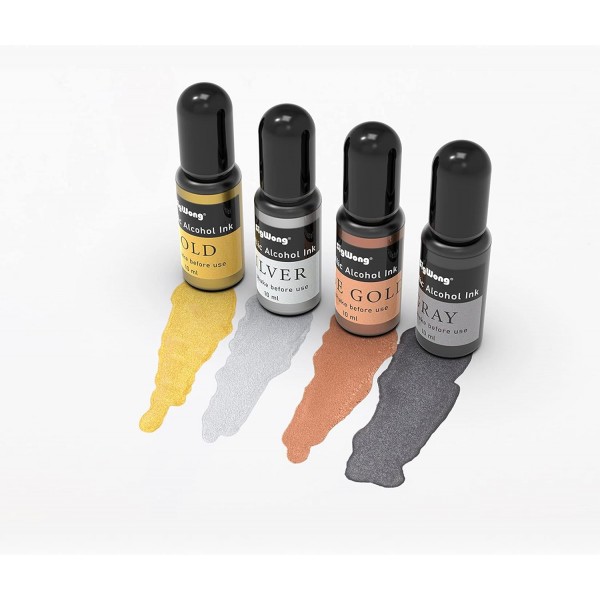 메탈릭 알코올 잉크 세트 - 24색 고농축 알코올 기반 잉크, 레진 페트리 접시, 코스터, 페인팅에 이상적인 농축 에폭시 수지 페인트 염료(각 10ml)